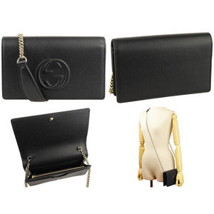 Gucci Purse Black Leather Outlet Bag Chain Wallet Mini